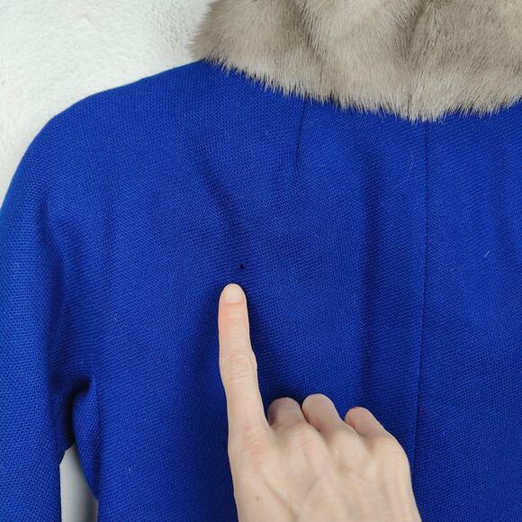Vintage Hockanum Petit-Point Jacket Womens 6 Royal Blue Mink Collar Jack Bloom - Picture 9 of 10